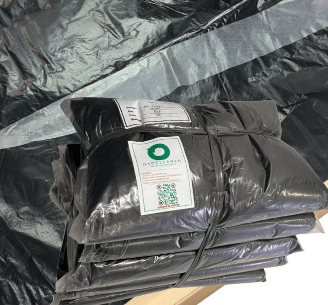 Black sheeted biodegradable trash bag (with tie), eco-friendly, durable, Metro Manila